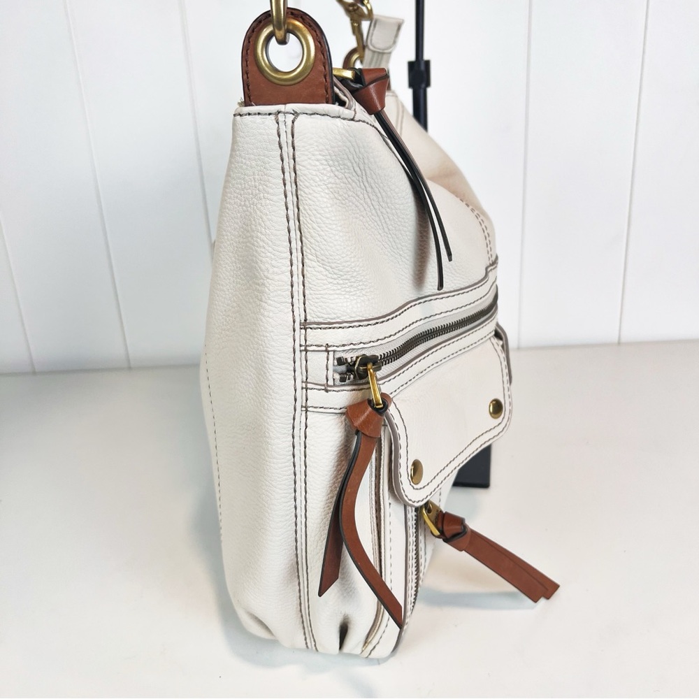 Vintage Fossil Crossbody White Textured Leather Multi Pocket Adjustable Strap - Picture 3 of 15